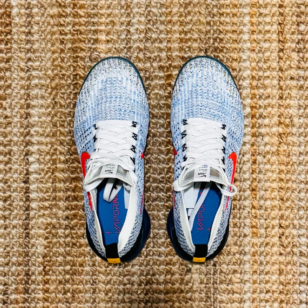 Nike Women's Flyknit Running Shoes - White with Red Swoosh
